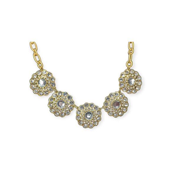 Vintage J Crew Signed Gold Tone & Clear Rhinestones Necklace Lobster Claw Clasp - Picture 9 of 12